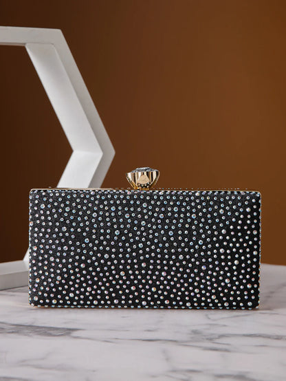 Classic Elegant Mini Square Rhinestone Decor Evening Clutch Bag, Clip Women's Dinner Wallet, Luxury Prom Bag