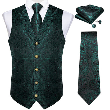 Men's Vest Tie Set Paisley Tuxedo Suit Waistcoat and Necktie Hankerchief Cufflinks for Wedding Party Groom Clothing