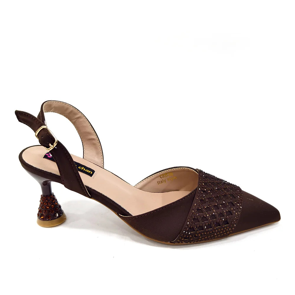 2025 Fashion Brown Color Women's Party Shoes and Bag Set With Elegant Diamond Butterfly Design - Stylish and Chic