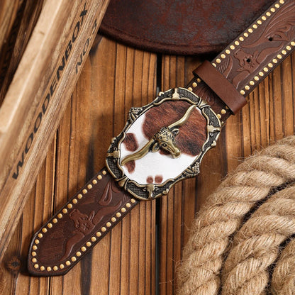 A PU Belt Suitable for Both Men and Women, Combining the Style of Western Denim and Retro, Is Perfect for Daily Casual Outings