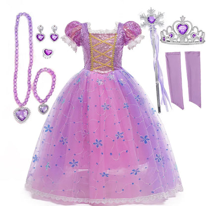 Girls Birthday Party Deluxe Rapunzel Dress With Sequined Bodice Tangled Movie Cosplay Princess Costume Carnival Fairy Tale Gown