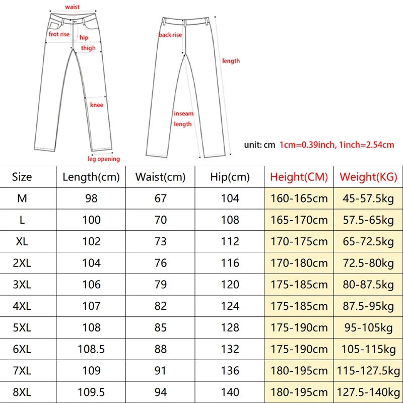 8XL New Retro Blue Men's Jeans Large Size String Banding Wide Leg Denim Pants Cotton Casual Straight Jean Trousers 6XL 7XL
