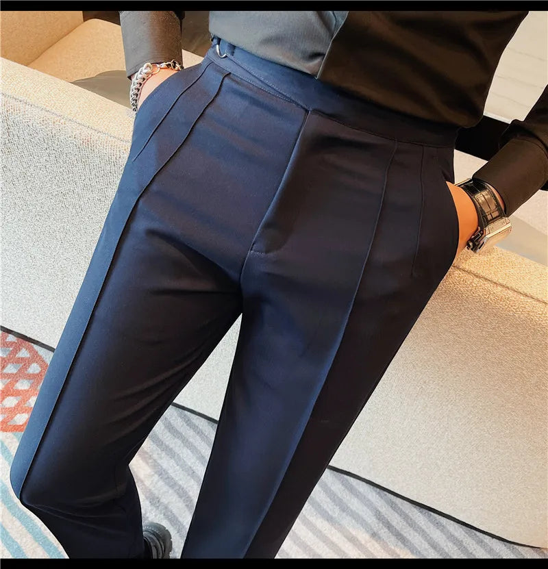 High Quality Men's Suit Pant Solid Color England Style Slim Fit Casual High Waist Trousers Men Spring Autumn Fashion Suit Pants