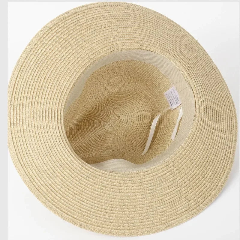 Unisex Panama Straw Hat Wide Brim Summer Beach Sun Protection Fedora Style - Sizes 55-57/58-60/61-64cm (Large/Plus)"