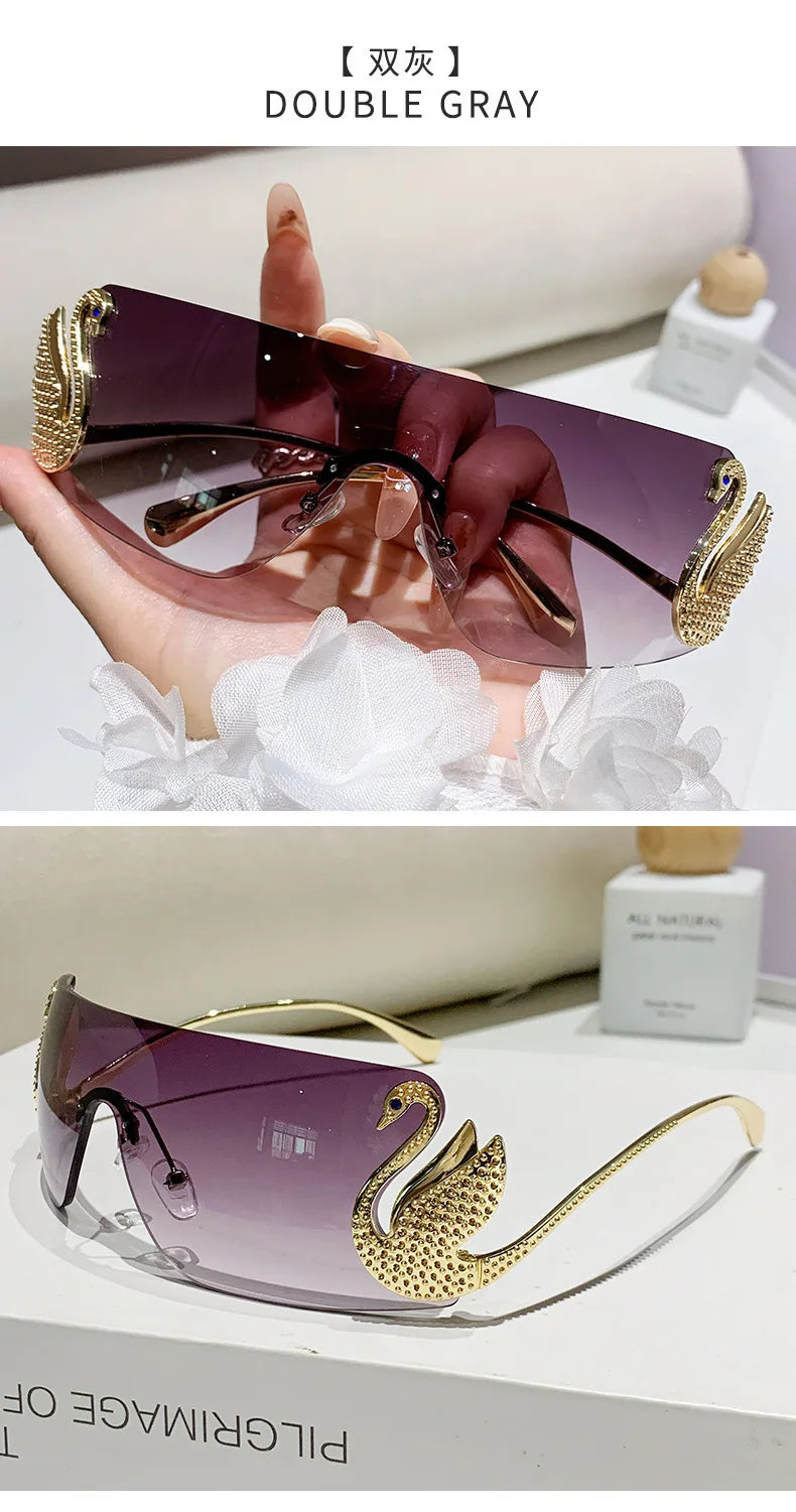Trendy Y2K 2025 Women's Oversized Rimless Sunglasses Fashion Inlay Gradient Anti-Reflective UV400 Sun Shades Eyewear Gafas