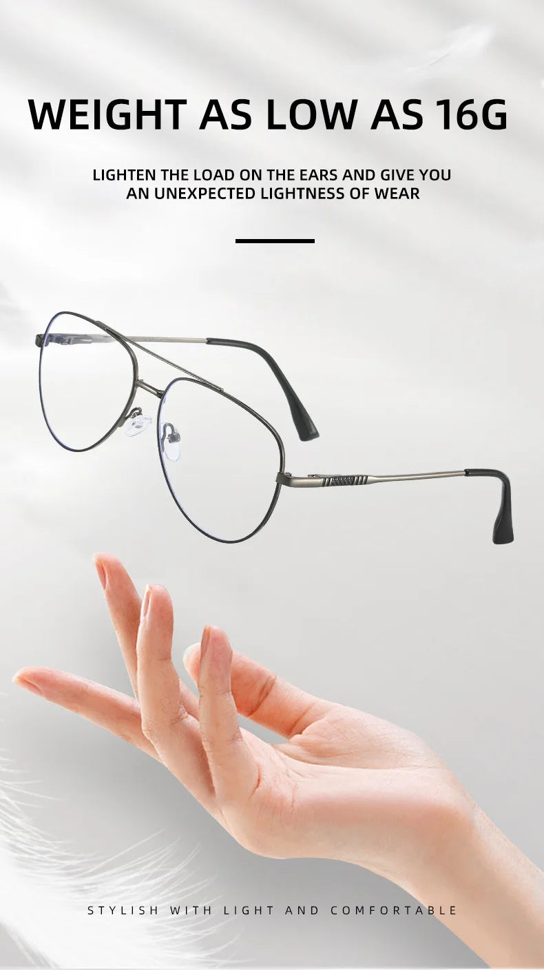 Double Bridge Anti-Blue Light Reading Glasses Men's Metal Pilot Style Leisure Travel Customized Prescription Myopia RS6912