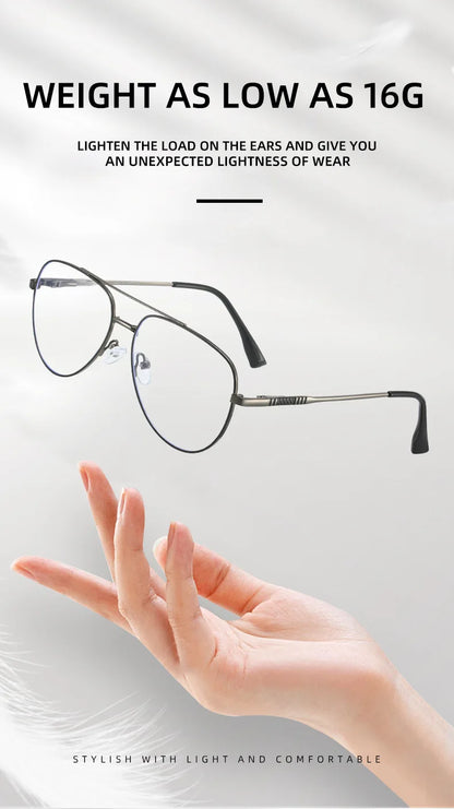 Double Bridge Anti-Blue Light Reading Glasses Men's Metal Pilot Style Leisure Travel Customized Prescription Myopia RS6912
