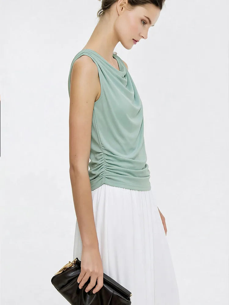 Cowl Neck Women's Tank Top 2026 Summer New Stretch Knit Sleeveless Camisole Loose Casual Holiday Vest For Women 12622062