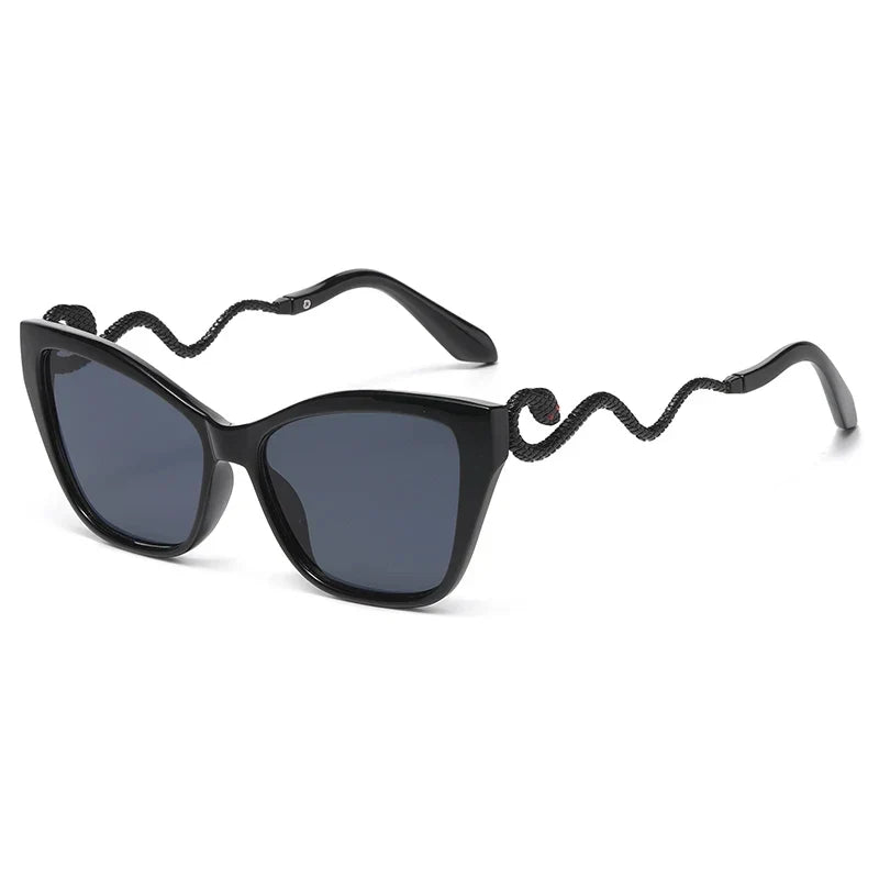 Fashion Large Frame Cat Eye Sunglasses Women Gradient Glasses Punk Color Block Design Sexy Ladies Metal Snake Eyeglasses