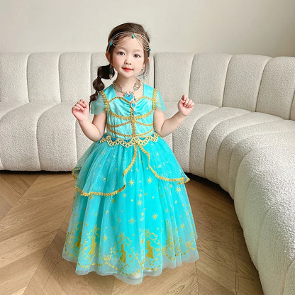 Girl Halloween Princess Dress Aladdin Magic Lamp Jasmine Dress Girl Fancy Mesh Ball Gown Childrens Day Gifts Carnival Costume