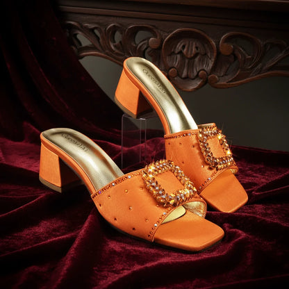 Elegant Itlian Desing Women's Heel Party Shoe and Bag Set Chic Orange Rhinestone Peep-Toe High Heel Sandals Perfect for Weddings
