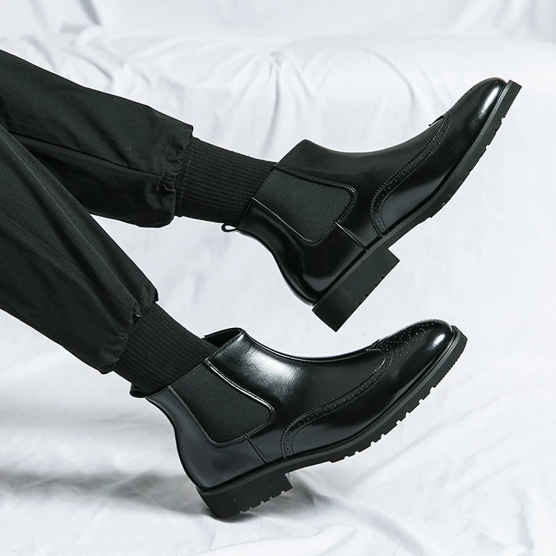 Luxury Men Brogue Boots Men's Ankle Boots High Quality Mens Chelsea Boots Slip on Oxford Formal Business Shoes Plus Size 38-46