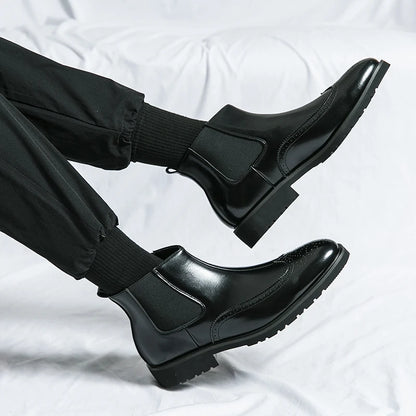 Luxury Men Brogue Boots Men's Ankle Boots High Quality Mens Chelsea Boots Slip on Oxford Formal Business Shoes Plus Size 38-46