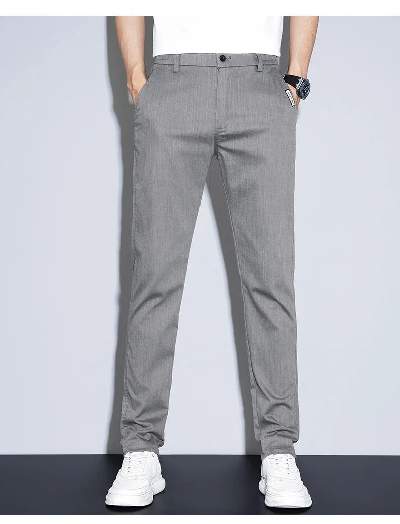 2025 New Men's Casual Pants Spring Summer Thin Business Straight Cotton Stretch Classic Work Trousers Korean Brand Clothing
