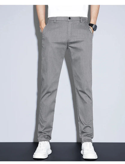 2025 New Men's Casual Pants Spring Summer Thin Business Straight Cotton Stretch Classic Work Trousers Korean Brand Clothing