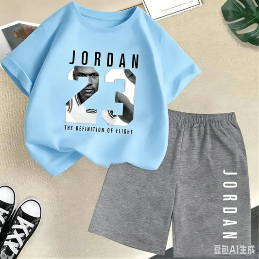 Summer Short Sleeve Children's T-shirt Set Sports Fashion Boys Girls Shorts 2pcs Set Casual Brand Print Graphics Kid Set Outfits