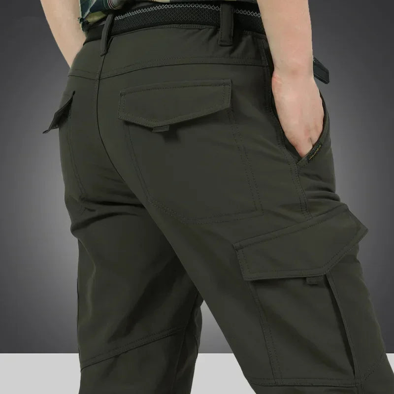 Thick Warm Cargo Stretch Pants Men Autumn Winter Hunting SoftShell Casual Fleece Pants Tactical Trousers  Waterproof Pants Men