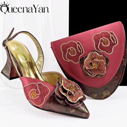 2025 Elegant Lilac Color Women's Heels Handbag Set Rhinestone Embellished Designer Shoes for Weddings Special Events