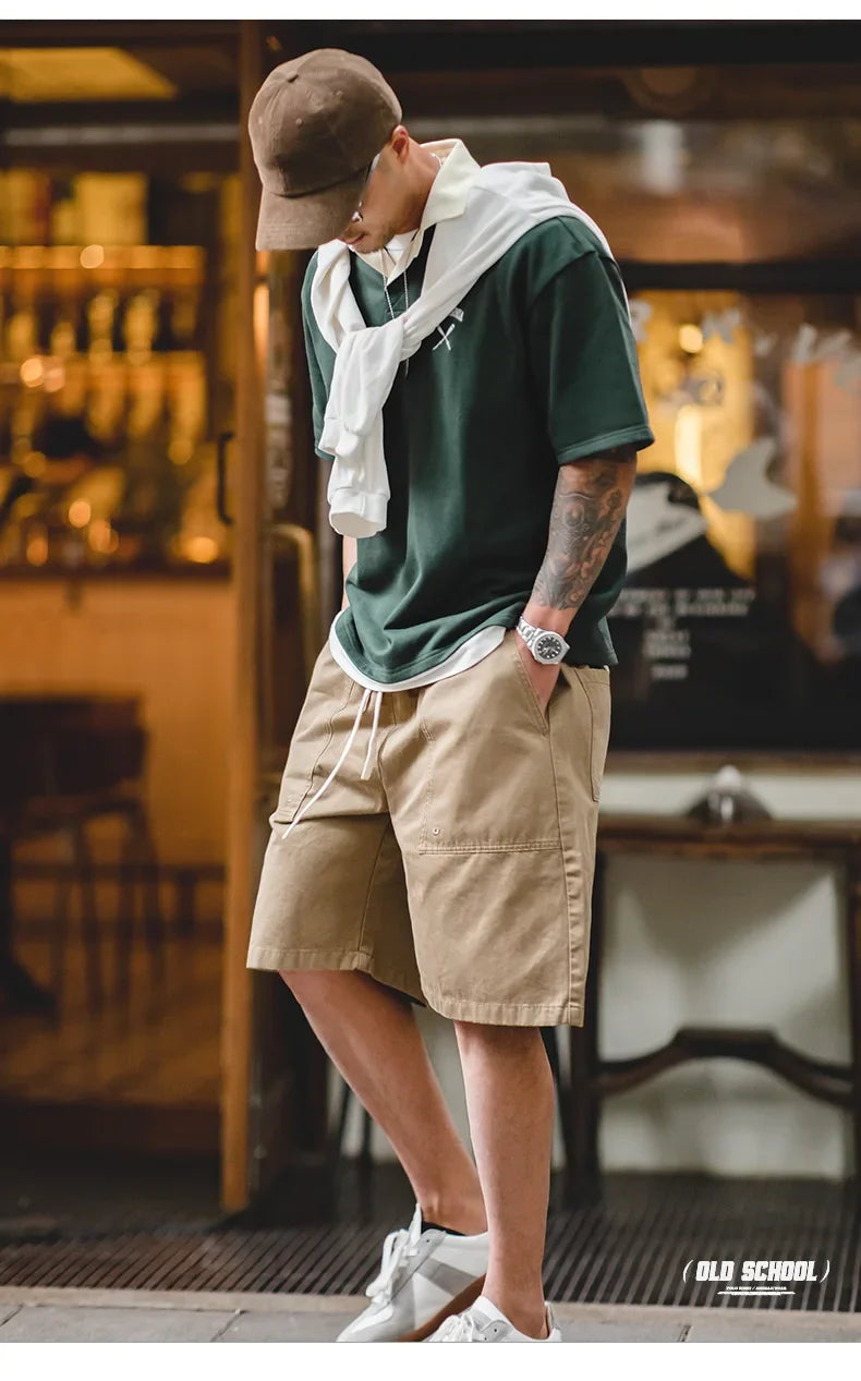 Contrasting Color Short Sleeve T-shirts for Men Summer Green Loose Fit Polo Shirt Casual Embroidery Tee Tops for Daily