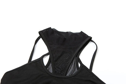 Bandage Hollow Out Sexy Cyber Y2k Bodysuits Gothic Techwear Mesh Patchwork Tops Female Glove Sleeve Mock Neck Bodysuit