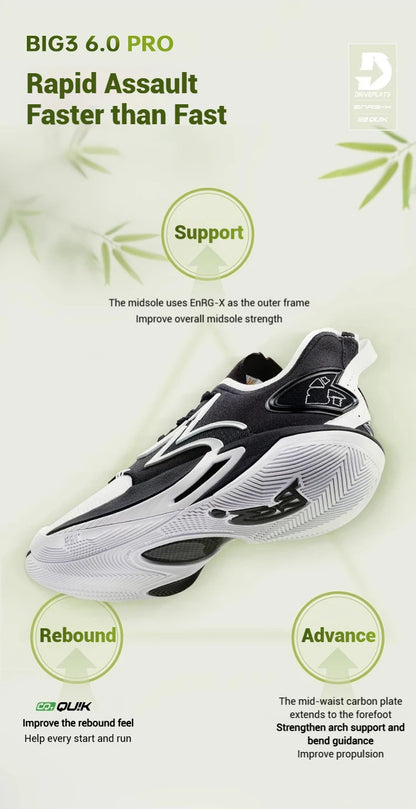 BIG3 6.0 Pro Men Basketball Shoes Carbon Plate Breathable Flexible Training Shock-Absorbing Male Sneakers 672521106