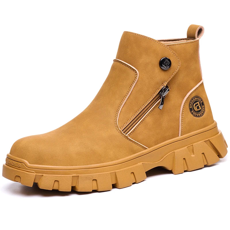 Steel Toe Work Boots side zipper anti-slip work shoes  Anti-Smash Anti Puncture industrial construction waterproof safety shoes