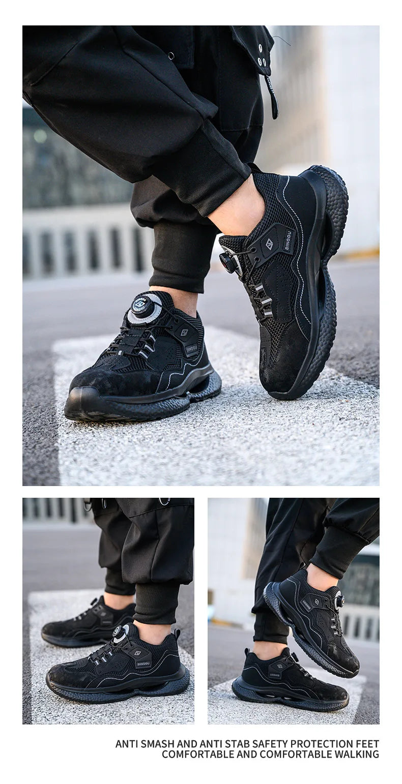Safety Shoes Men Steel Toe Work Shoes Rotated Button Lightweight Indestructible Anti-smash Safety Boots Protective Work Sneakers