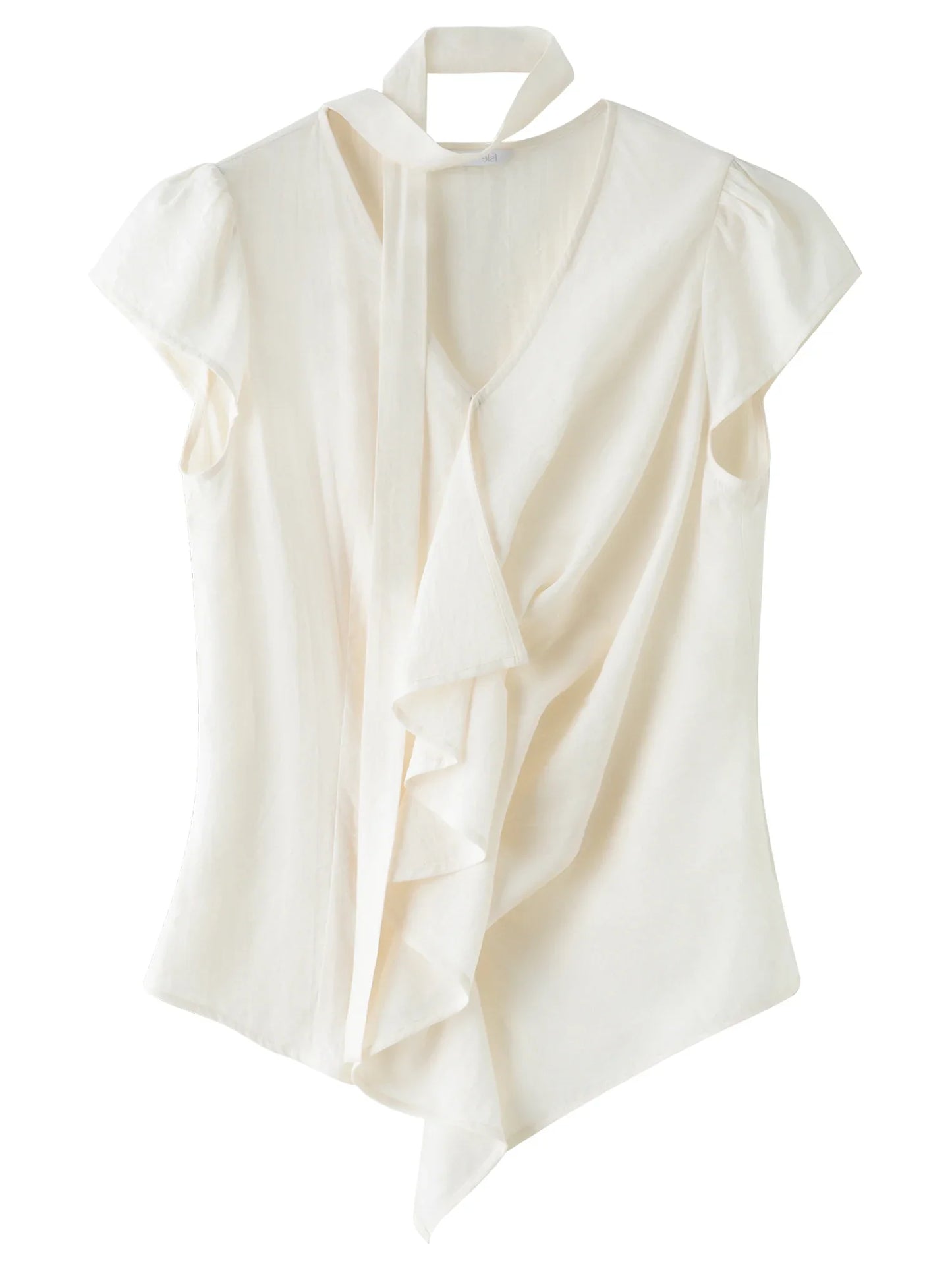 Ruffled V-neck Shirt for Women 2025 Summer New Arrival Elegant Temperament Commuting Flying Sleeve Slim Chic Top 25FS12683