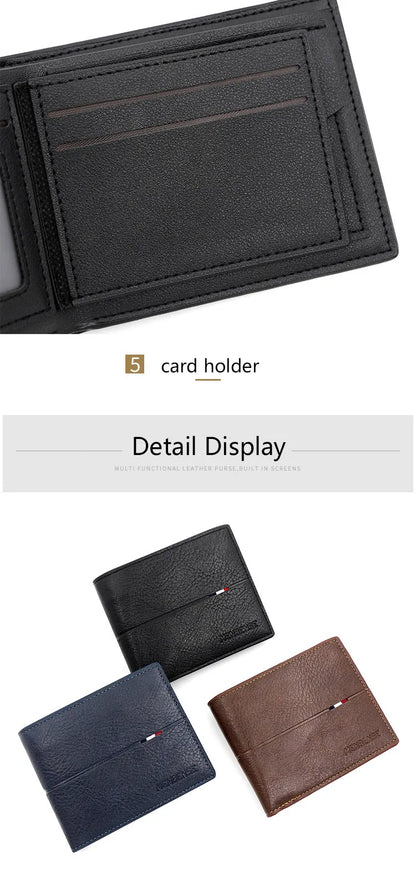 Slim Men's Wallet - New Short Zipper Design, Card & Photo Holder, Simple Coin Pocket - High - Quality PU Leather