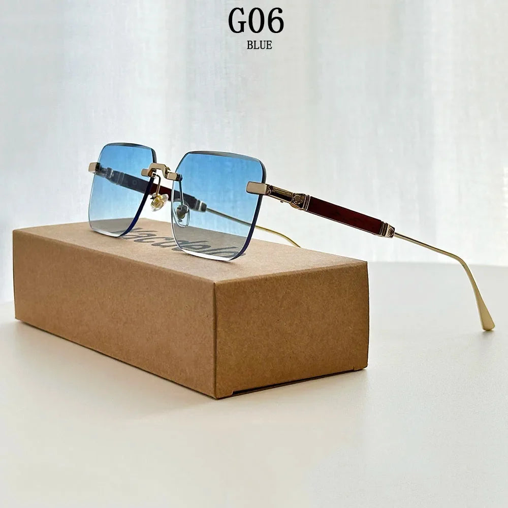 Rimless Sunglass Men Vintage 2025 Fashion Glasses Square Sunglasses Women Trendy And Fashionable Gafas De Sol Hombre Zonnebril