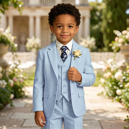 Boy's Linen Suit , 4 Piece Regular Fit Tuxedo for Kids, Jacket Vest Pants Tie Communion Piano Preformance Ring Bearer Suits