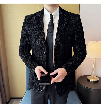 High Quality Plush Jacquard fashion Suit Jacket  Korean Version Slim Fit Business Retro Casual Social Wedding Suit Blazer 5XL-M
