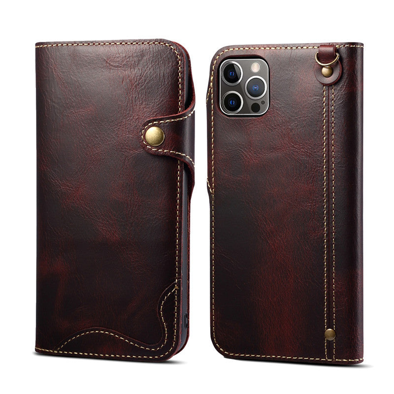 Genuine Leather Wallet Phone Case for iPhone 14 15 Plus 12 13 Pro Max 11 XS XR 6S 7 8 SE Holder Cover With Hand Strap