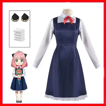 New 3 Piece Anime Spy X Family Anya Faker Costume Cosplay Woman Dress Black Uniform Set Full Halloween Carnival Party Dresses
