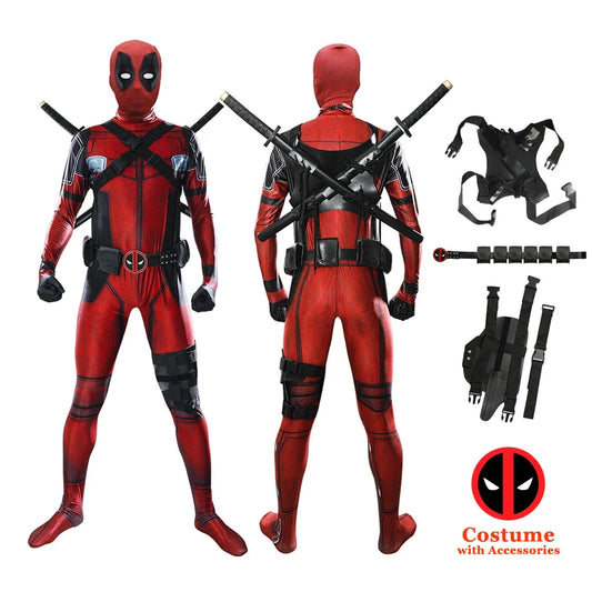 Deadpool Child Costume Halloween Costumes Kids Men Adult Superhero Bodysuit Jumpsuit Children Cosplay Costume Swords Accessories