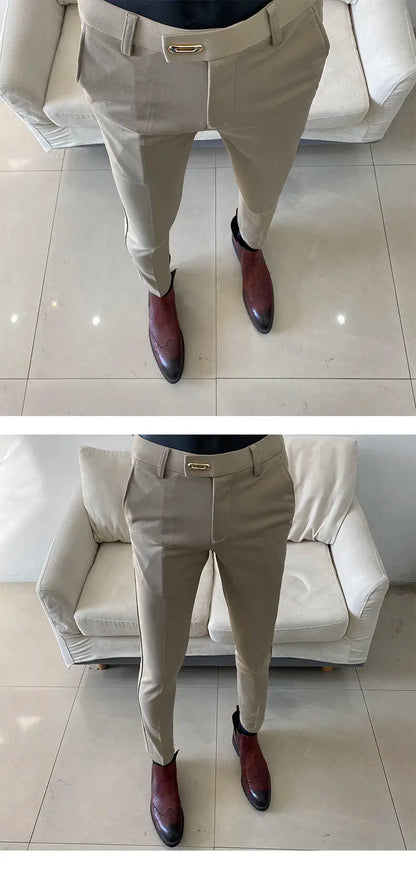 Men Suit Pant 2025 Autumn Solid Elastic Waist Dress Pants Calça Masculina Men Slim Business Office Social Ankle Length Trousers