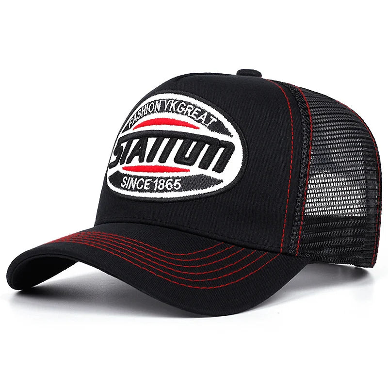 New Style Unisex Baseball Cap Classic STATION  Letter Pattern Mesh Cap Men and Women Breathable Streetwear Summer Trucker Hat