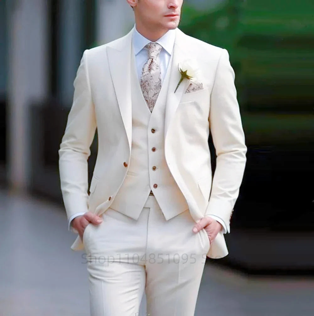 Green Mens Suits Casual 3 Pieces Slim Fit Notch/Peak Lapel Formal Wedding Groom Wear Blazer Tuxedos for Party(Blazer+Pants+Vest)