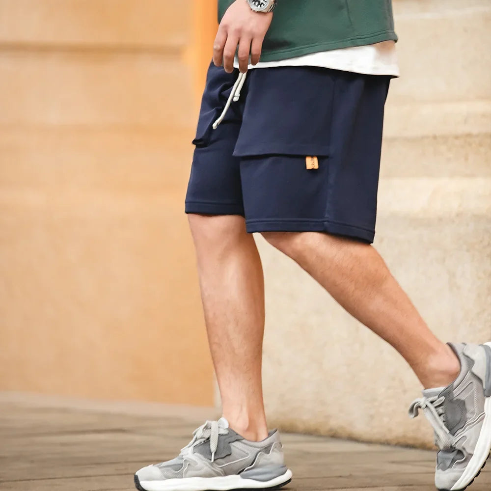 Casual Heavyweight Knit Shorts for Men Straight Loose Large Pockets Sports Short Sweatpants Elastic Waist Athletic Shorts