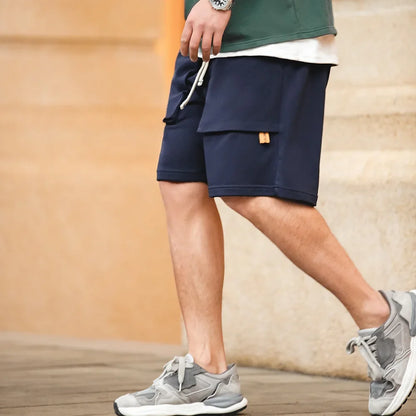 Casual Heavyweight Knit Shorts for Men Straight Loose Large Pockets Sports Short Sweatpants Elastic Waist Athletic Shorts