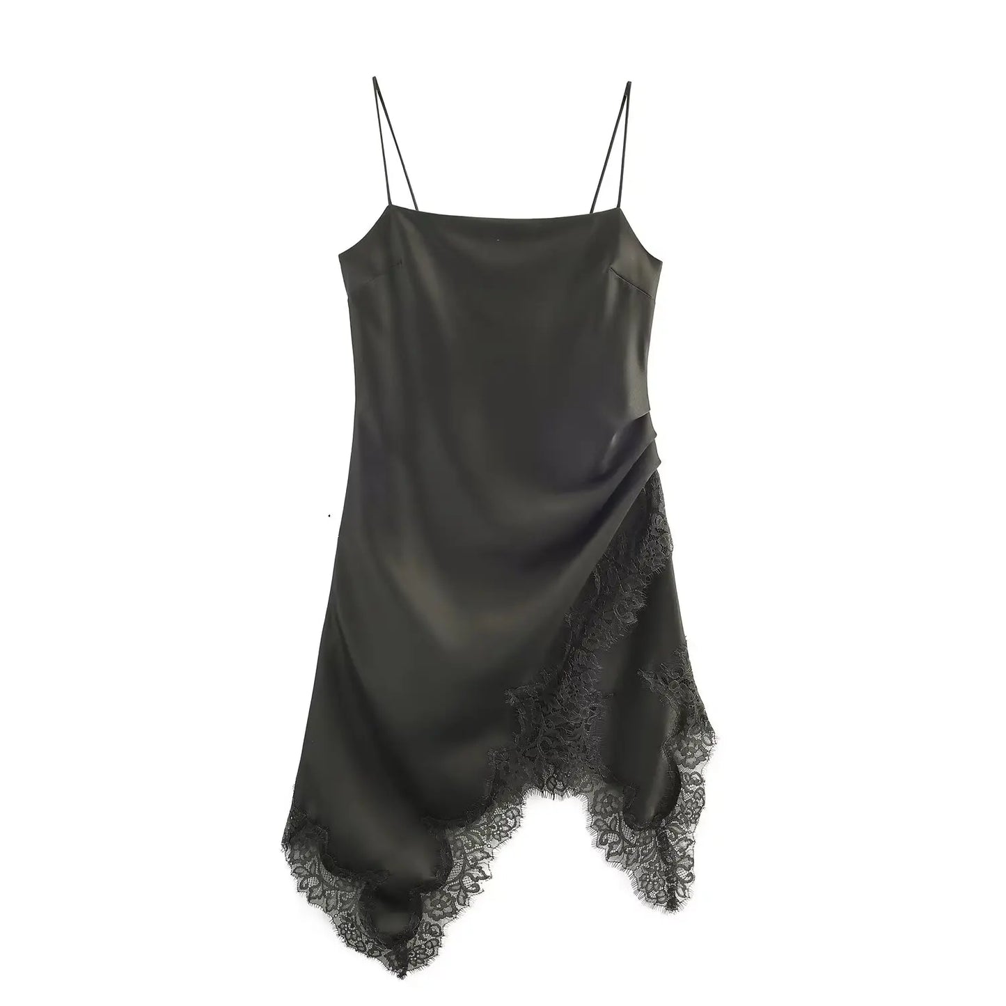 Lace Underwear Sling Dress Women Fashion Autumn Asymmetric satin texture Mini Dresses French Chic Female Evening Clothing