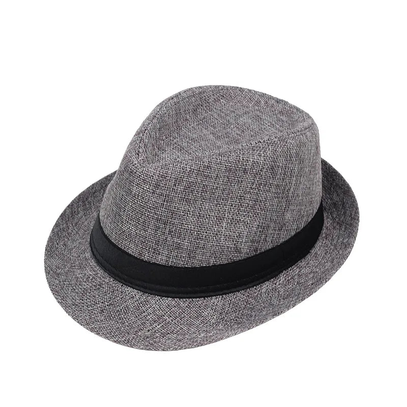 Jazz Hat British Style Linen Solid Color Hat for Men and Women Rolled Brim Couple Style Sun Hat Paper Straw Hat