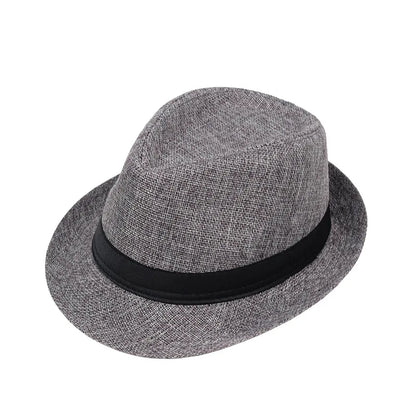 Jazz Hat British Style Linen Solid Color Hat for Men and Women Rolled Brim Couple Style Sun Hat Paper Straw Hat