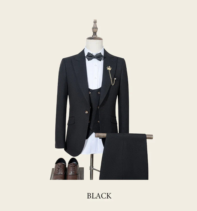 Black Men Suit 3 Piece Set Gray Elegant Slim Fit Formal Office and Leisure Banquet Groomsman Set Groom's Wedding Dress