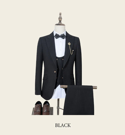 Black Men Suit 3 Piece Set Gray Elegant Slim Fit Formal Office and Leisure Banquet Groomsman Set Groom's Wedding Dress