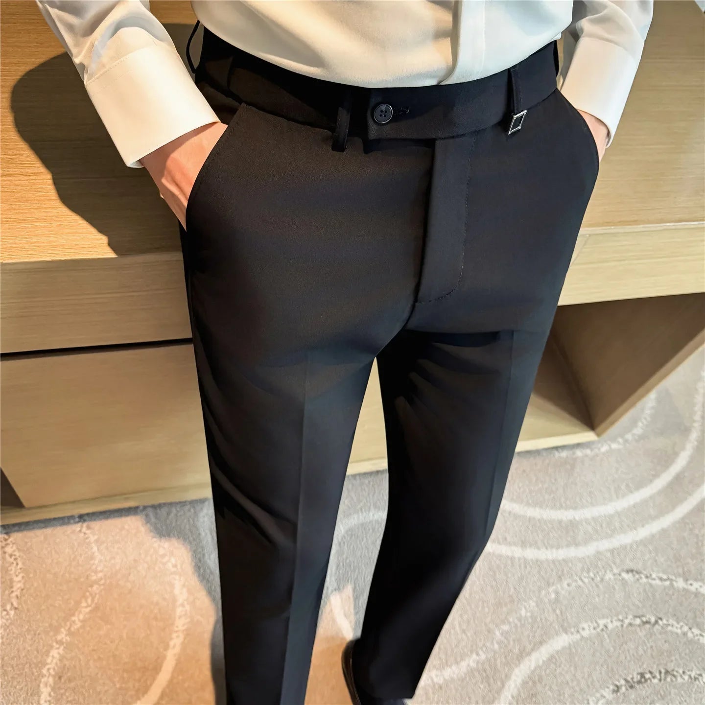 High Quality Invisible Elastic Waist Business Casual Suit Pants Built-in Anti Slip Strip Slim Fit Office Social Dress Trousers