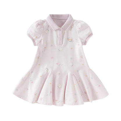 Girls Summer Princess Dress Casual Cute Kids Printed Polo Short Sleeve Dress Formal Party Knitted Clothes DB2262445