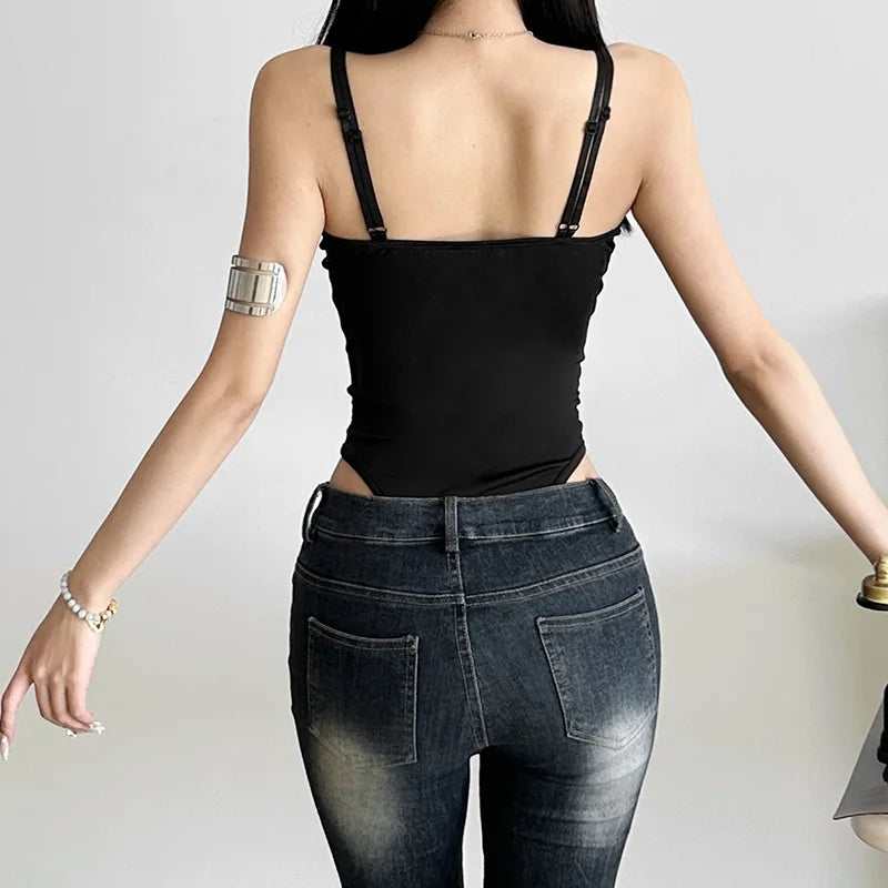 Women's Solid Color Jumpsuit Perspective Lace Mesh Jumpsuit Summer Casual Sleeveless Bodysuit Casual Street Outfit
