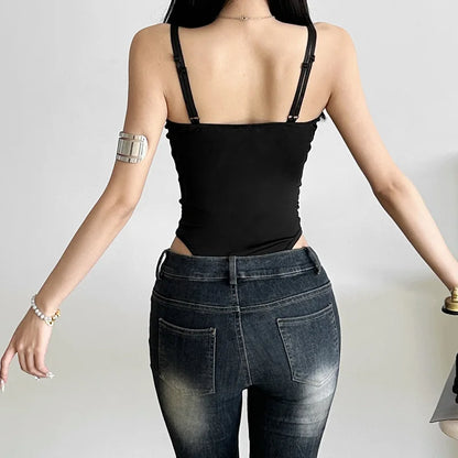 Women's Solid Color Jumpsuit Perspective Lace Mesh Jumpsuit Summer Casual Sleeveless Bodysuit Casual Street Outfit