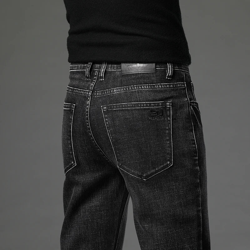 2025 Fall New Men's Cotton Stretch Slim Jeans Straight Version Business Fashion Denim Pants Vintage Blue Brand Trousers Black